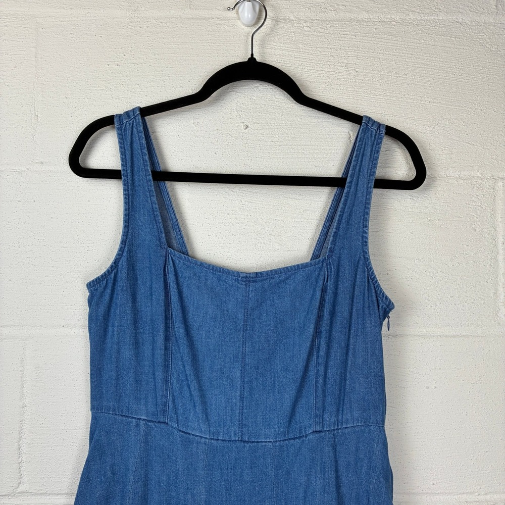 J. Crew Womens Pleated Chambray Dress Size 8 Blue Milkmaid Prairie Cottagecore - Picture 5 of 13
